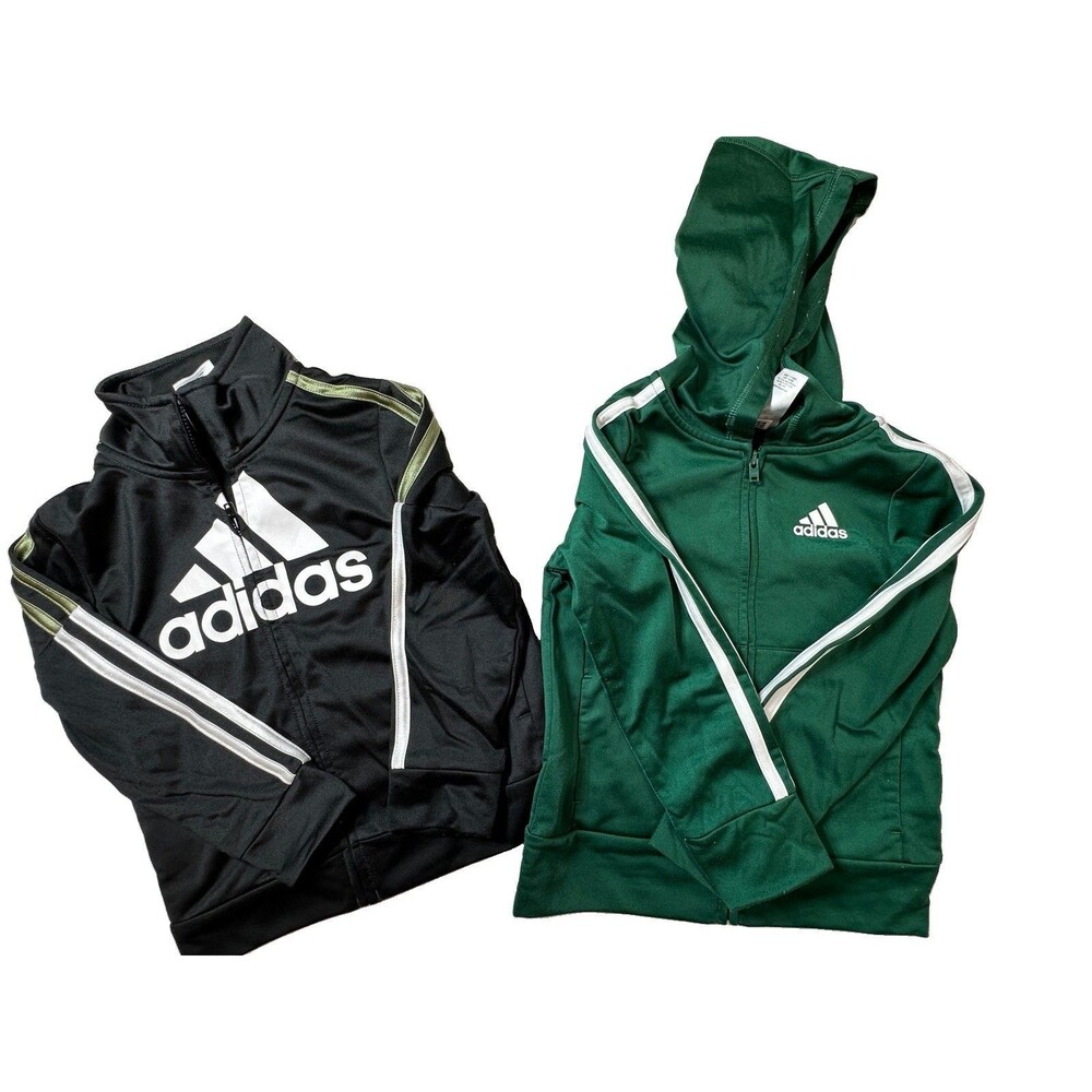 Youth Adidas Three Stripe Full Zip Up Jackets Two Pairs Size 3T Gray & Black 158